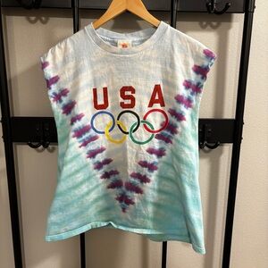 USA 2002 Salt Lake City Olympic Tie-Dye Cutoff Tank Top Men’s Large